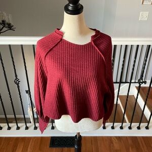 BDG Women's Long Sleeve Top in Burgundy